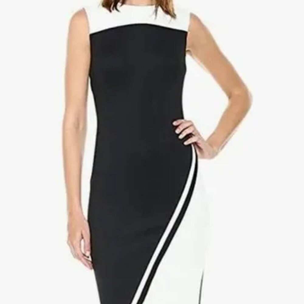 Tommy Hilfiger Women's Black White Asymmetrical Hem Sheath Dress